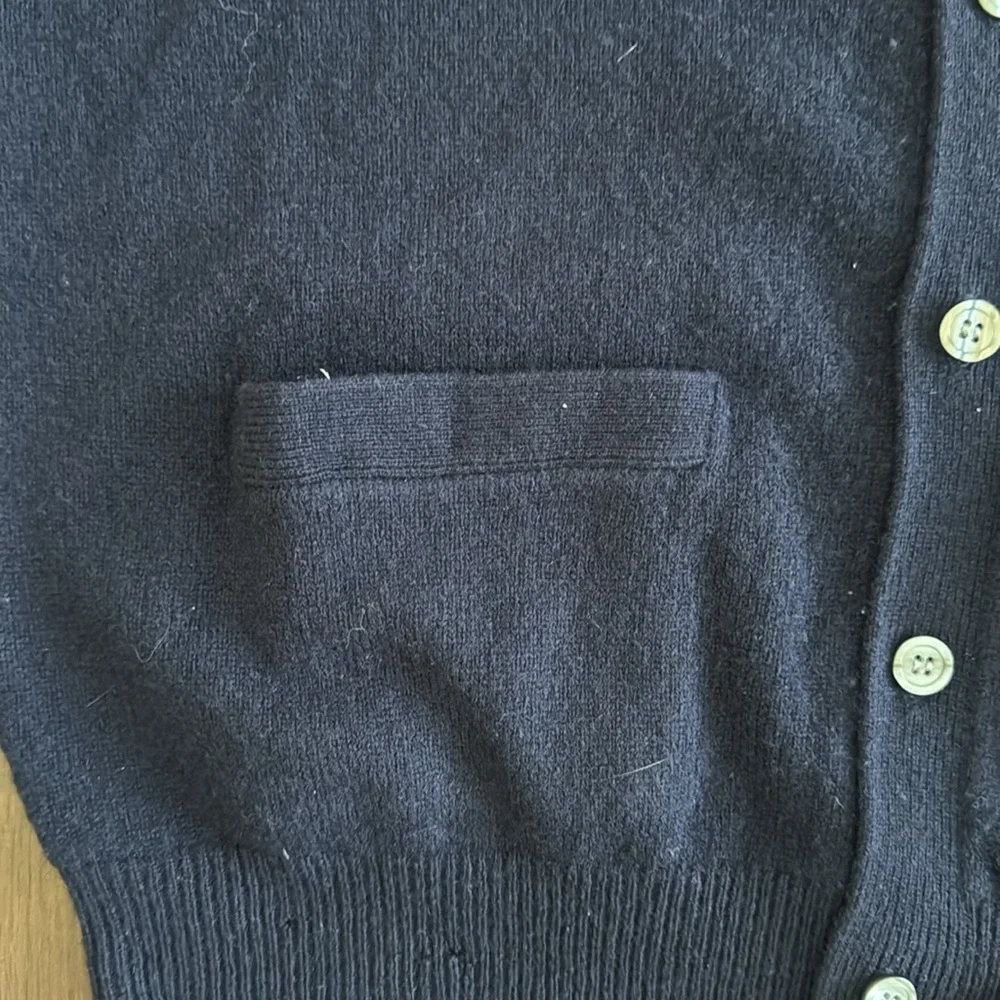 LANDS END MENS WOOL V NECK CARDIGAN BLUE LONG SLEEVE SWEATER POCKETS LARGE
